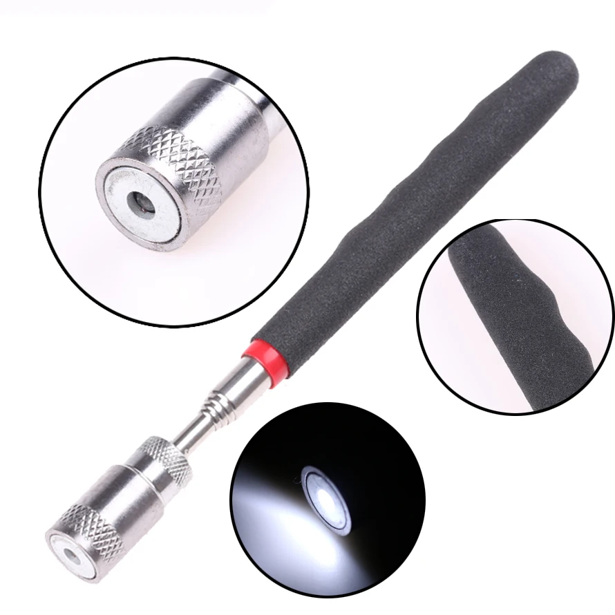 Metal Mini LED Pick Up Tool Telescopic Magnetic Magnet Tool for Picking Up Nuts
