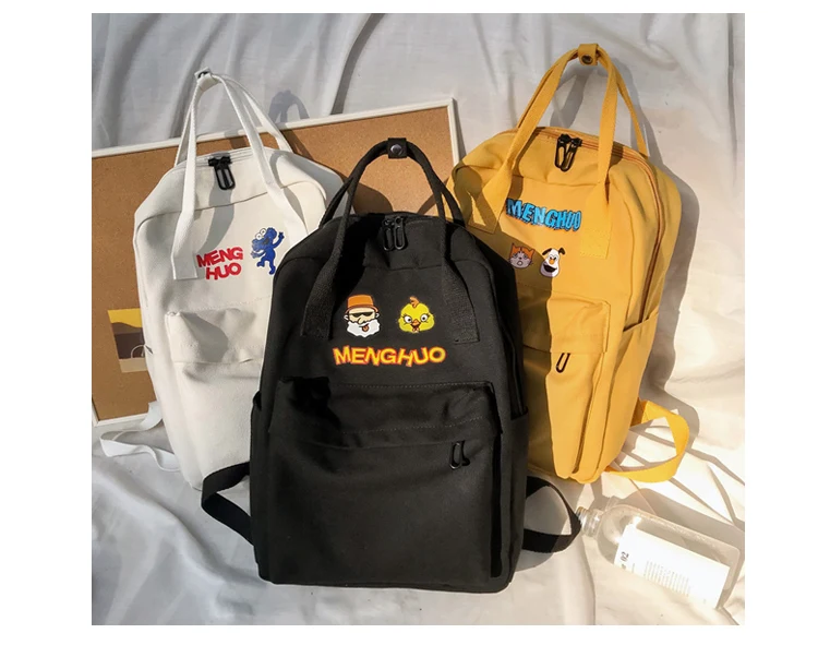 Menghuo Women Canvas Backpacks High Quality Cartoon Printed School Bag for Teenagers Girls Laptop Backpack Solid Travel Backpack_34-1_08