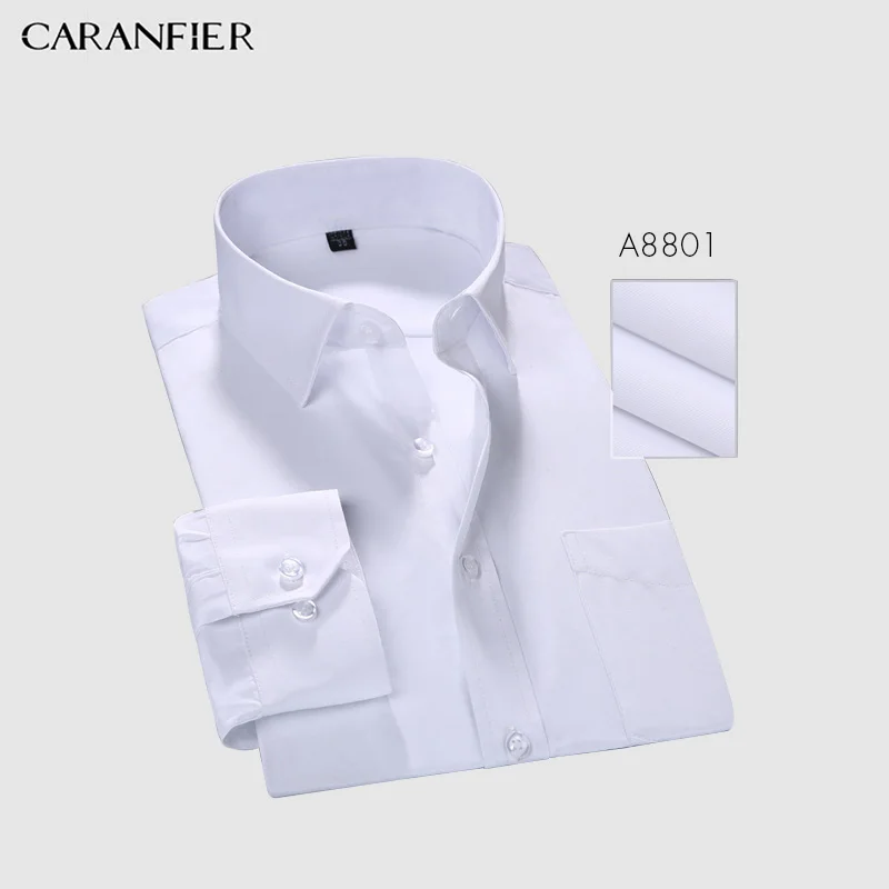 CARANFIER, мужские рубашки, деловые, мужские, Саржевые, приталенные, с длинным рукавом, чистый цвет, классические, повседневные рубашки, Camisa Masculina - Цвет: 01