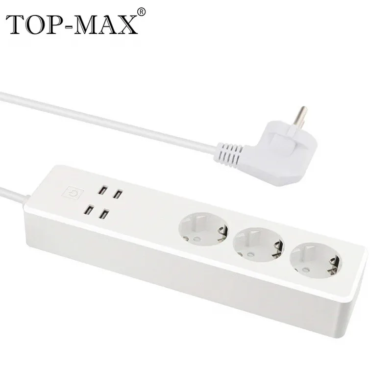 

TOP-MAX Smart WIFI Power Strip Socket 4 USB Ports EU-Plug Support Alexa Google Voice Control Via Android iOS Smartphone
