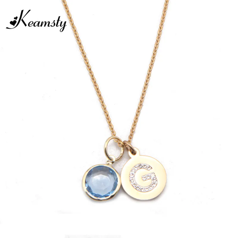 Keamsty 45cm Link Chain Necklace Set with Alfabet G Disc Pendant and Birthstone Dangle Stainless Steel Initial Letter Necklaces | Украшения