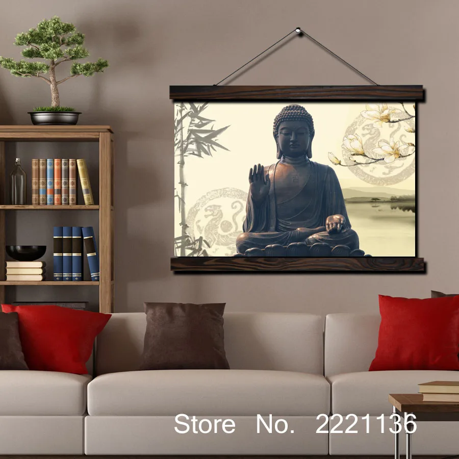 

Buddha Peace Scroll Painting Modern Home Framed Hanging Wall Decoration Artworks in High Definition Print Poster