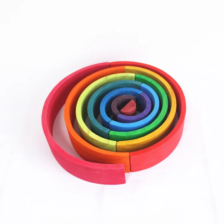 New Large 12Pcs/Lot Colorful Wood Rainbow Building Blocks Toys Wooden Blocks Circle Set Baby Color Sort Play Game Toy Girls Boys