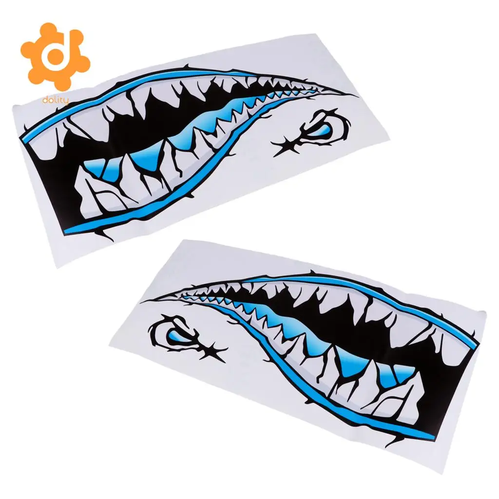2 Pieces Large 3D Shark Teeth Mouth Eye Decals Sticker Kayak Fishing Boat Dinghy Car Bumper Graphics Accessories - Choose Colors