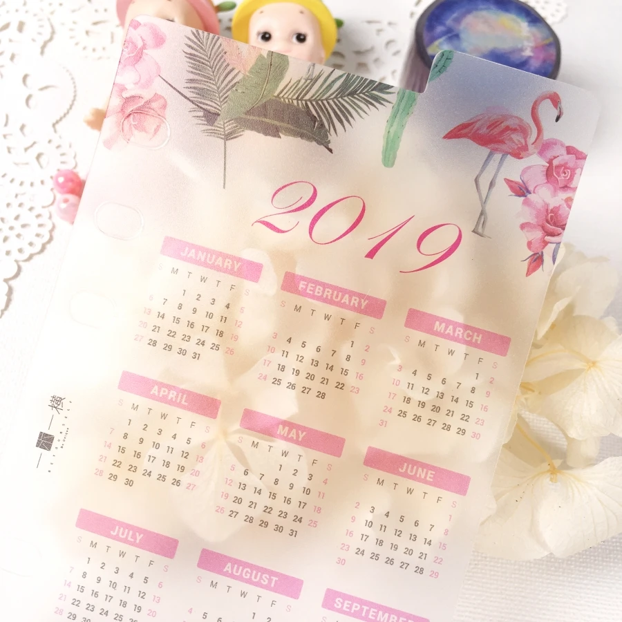 

2019 Index Calendar Board Isolated PVC Page For Spiral Diary 1 Sheet A5 A6