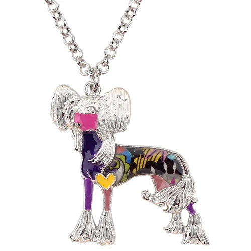 Bonsny Эмаль сплав Китайская хохлатая собака ожерелье с цепочкой, Чокер Модные подвески, ювелирные изделия для женская обувь аксессуары оптом домашних животных - Окраска металла: Purple