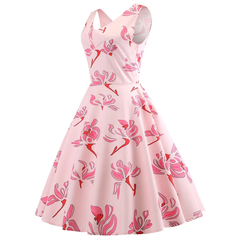 Kostlich 2018 New Arrival Women Big Swing Dress V-Neck Floral Print Dresses Summer Hepburn Vintage Dress Plus Size S-2XL  (3)