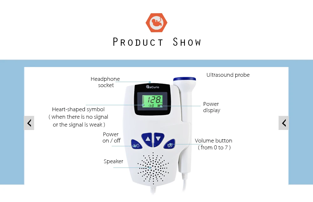 Фетальный Doppler термометр ЖК-дисплей Экран встроенный Динамик дома Применение детские карманные Heart Rate Monitor 2,5 мГц зонд Беременность плода
