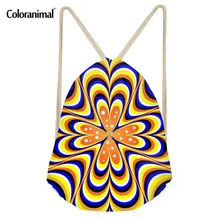 Coloranimal 3D черный, белый цвет головокружение гипнотический принт Для мужчин Для женщин Drawstring Сумка Прохладный Для Мужчин's строку рюкзак студент небольшой Gym Sack сумка