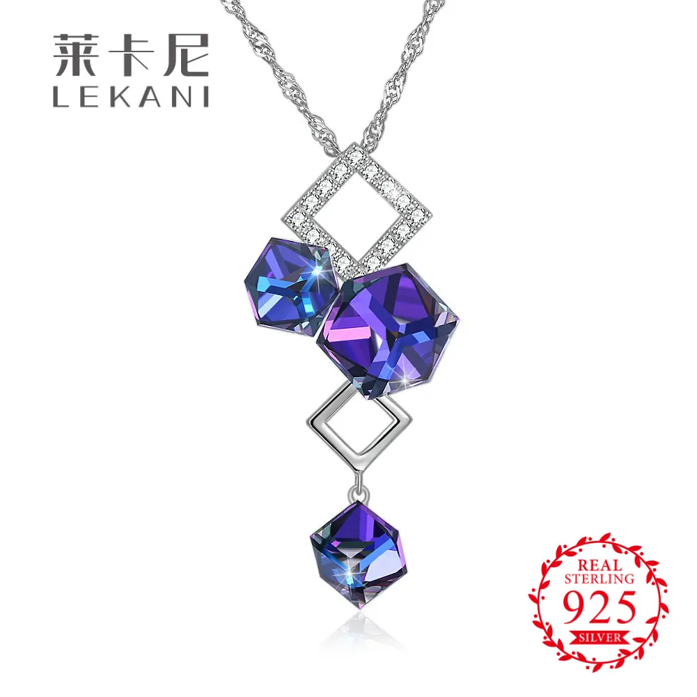 LEKANI кристаллами от Swarovski Фиолетовый Кристалл Ромб квадратный кулон ожерелье
