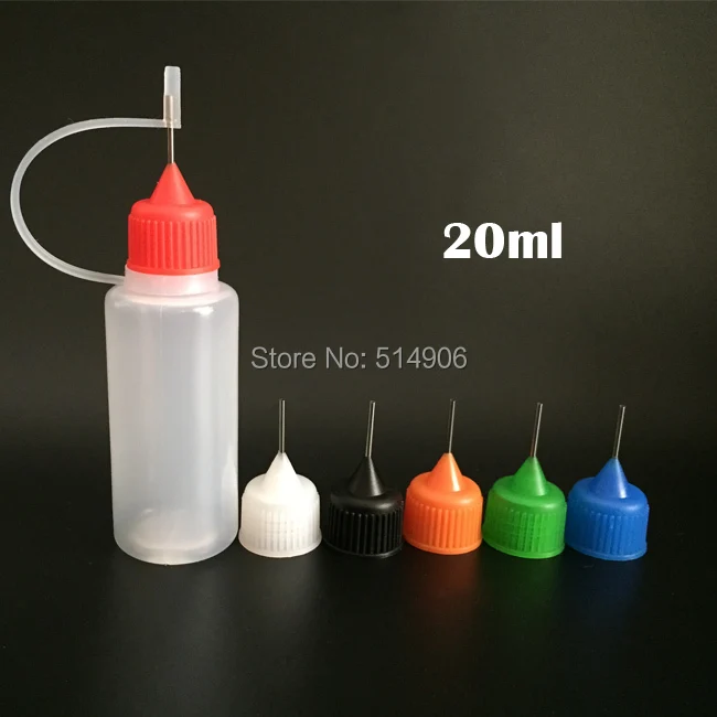 

20ml LDPE Empty E liquid Bottle Needle Dropper Bottle with colorful Srew Metal Tip caps, Soft E juice bottles , 100pcs/lot