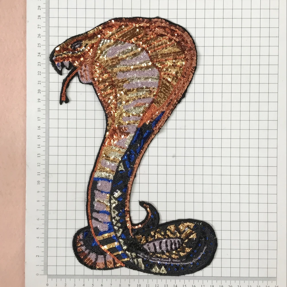 

Sequins Embroidery Snake Patch for Clothing Sequins Applique Jackets Shoes Bags Apparel DIY Decoration Cobra King Patch