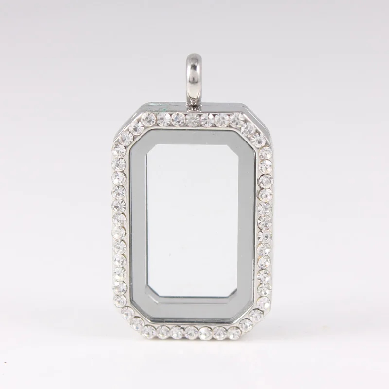 10 PCS/LOT Rectangle Crystal Floating Locket Pendant Openable
