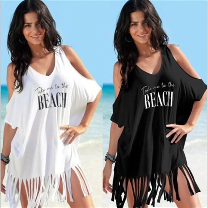 2018 Women Bikini Tassel Cover Up New Sexy Off shoulder Crochet Beach