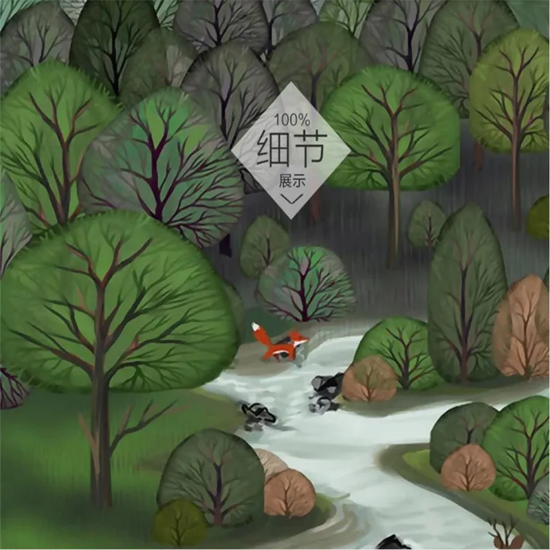 Customized 3d wallpaper cartoon forest creek elk background wall high-grade waterproof material Customized 3d wallpaper cartoon forest creek elk background wall high-grade waterproof material