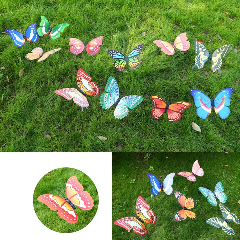Украшение для газона, поддельные бабочки, случайный цвет, 30 см, Искусственные бабочки, садовые украшения, имитация бабочек, колья, садовое растение, 1 шт