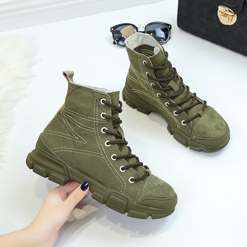 

Women Ankle Boots Military White High Tops Canvas Sneakers Lightweight Lace up Tactical Shoes Army Desert Women Combat Boots