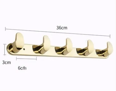 Ванная комната полированный золотой/черный/хром крючок для халата крючок для полотенец настенное крепление квадратное полотенце халат пальто шляпа дверная вешалка - Цвет: gold 5 hooks
