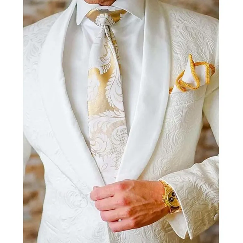 Custom Men's Suits Style white Groomsmen Shawl Lapel Groom Tuxedos Men Suits Wedding Best Man Blazer 2 Pieces(Jacket+Pants