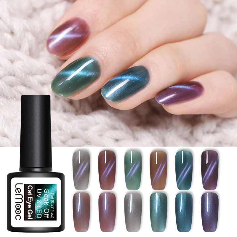 

LEMOOC 8ml Blue Line Jelly Cat Eye Gel Polish Odorless Soak Off UV Gel Nail Art 3D Magnetic Gel Varnish DIY Design Manicure