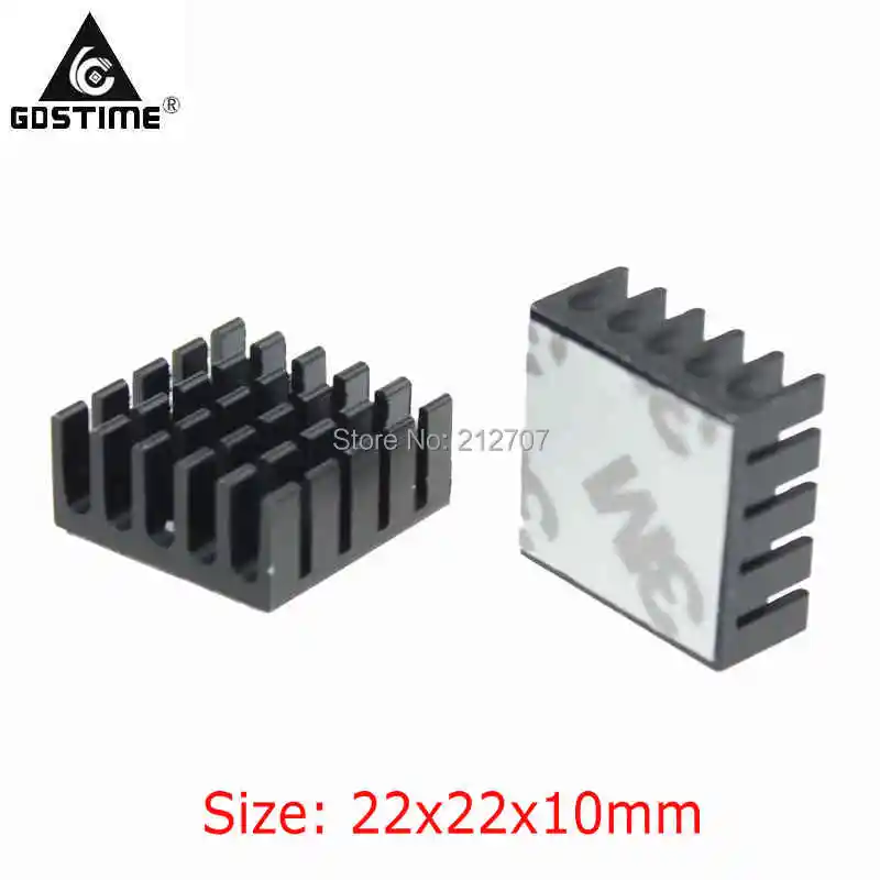 

50Pcs Gdstime Cooler Heat Sink Black Aluminum Heatsinks with Tape 22x22x10mm