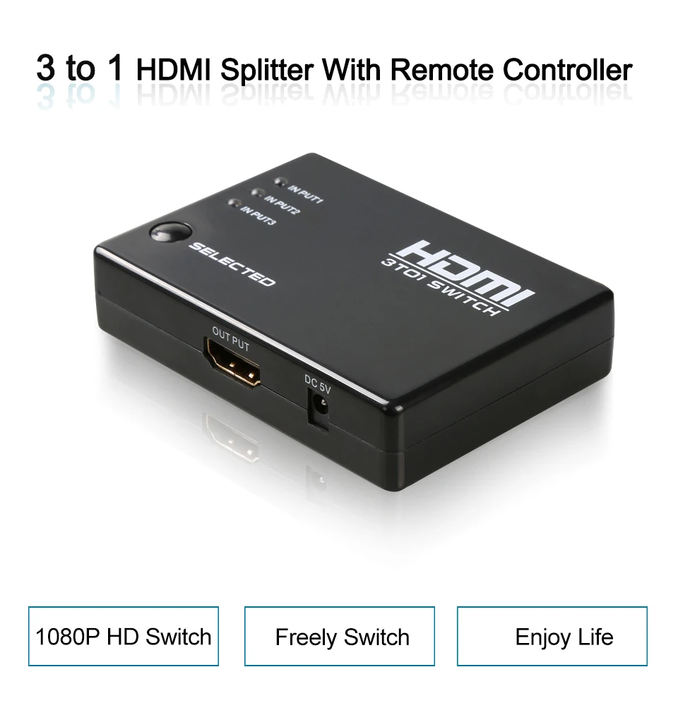 HDMI Splitter Black Plastic Automatically Switcher Hub & IR Remote 1080p 3 In 1 Out 3 PORT HDMI Switch Selector For HDTV For PS3 (1)