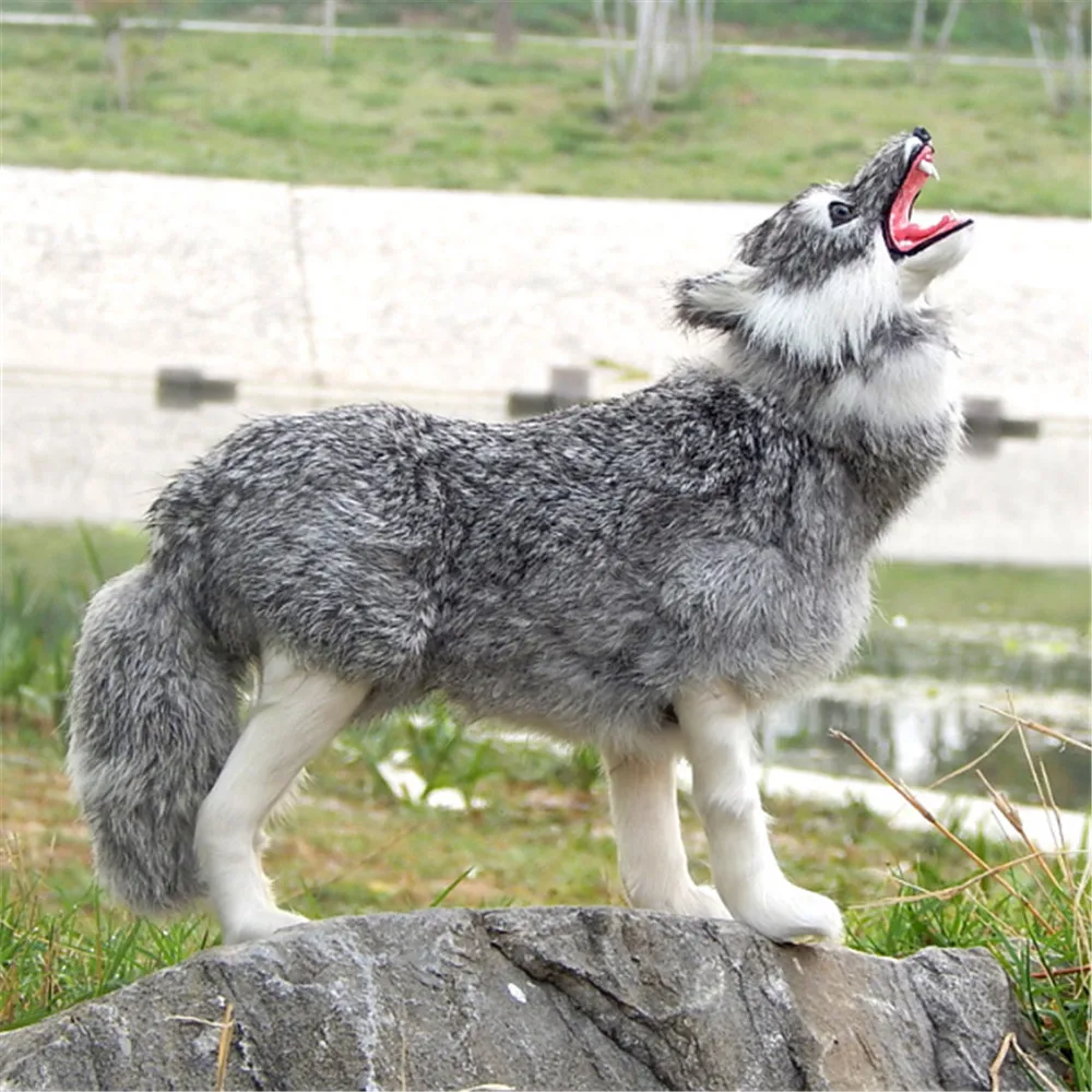 Fancytrader Simulated Animals Wolf Plush Toy Realistic Handmade Gray Wolf Doll Made of Plastic&Fur 3 Model Gifts Decorations2