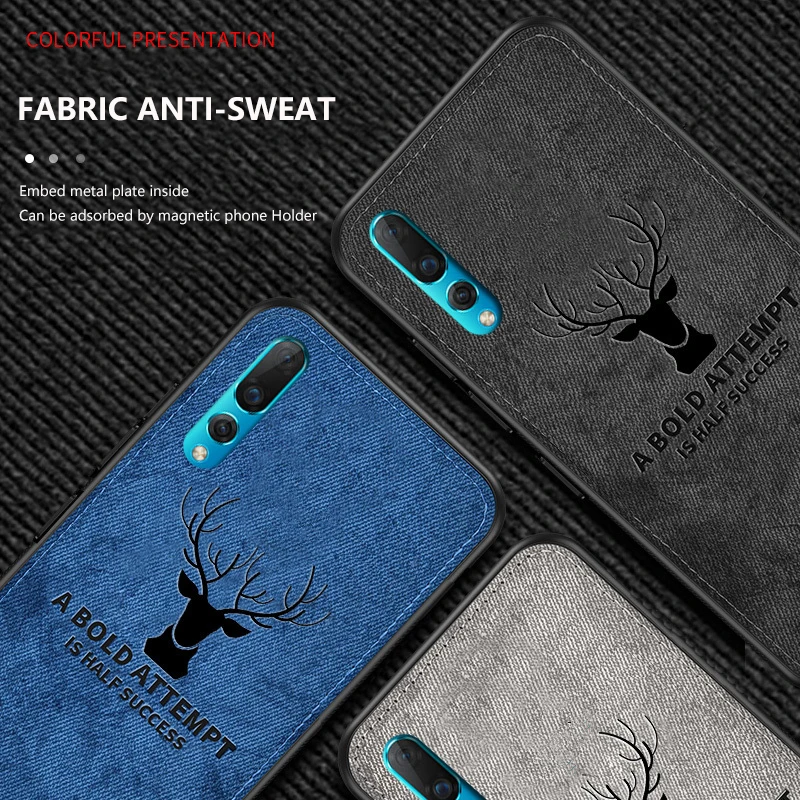 Hot Cloth Texture Deer 3D Soft TPU Magnetic Car Case for Samsung Galaxy A20 Built-in Magnet Plate Case for A30 A40 A50 A70 Cover