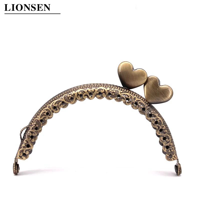 LIONSEN 8,5 см сердце ГОЛОВА металлическая ручка-каркас для кошелька клатч монета поцелуй застежка замок античная бронза фурнитура сумка аксессуар - Цвет: Бронза