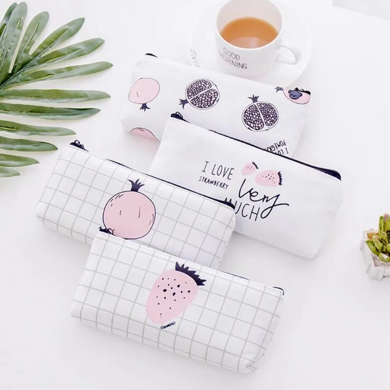 

Simple Fruit Pattern Cosmetic Bag Women Casual Travel Canvas Makeup Zipper Storage Bag Pouch Large Capacity Toiletry Neceser Kit