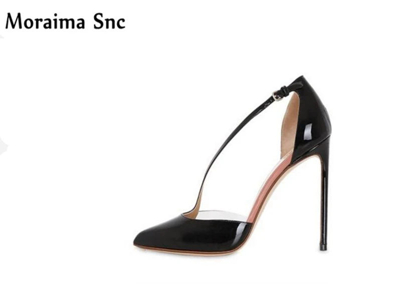 

Moraima Snc Newest sexy women Rome type sandals pointed toe word buckle PU leather thin high heel 2018 shallow party shoes