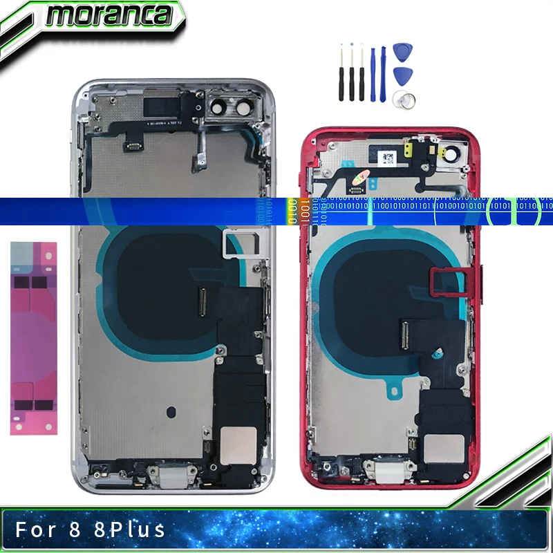 

Full Housing for iPhone 8 8Plus Plus Back Battery Door Cover Middle Frame Chassis + Glass with Flex Cable Small Parts Assembly