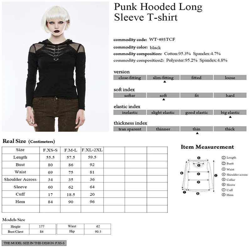 Punk Rave Hooded Long Sleeve T-shirt black sexy women casual rock personality women summer t shirt top WT495 Punk Rave Hooded Long Sleeve T-shirt black sexy women casual rock personality women summer t shirt top WT495