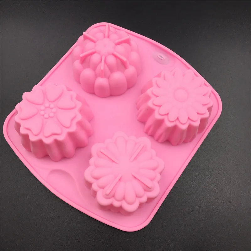 PEIPINGKE 4 even pudding Jelly Mooncake Mold handmade soap molds flower