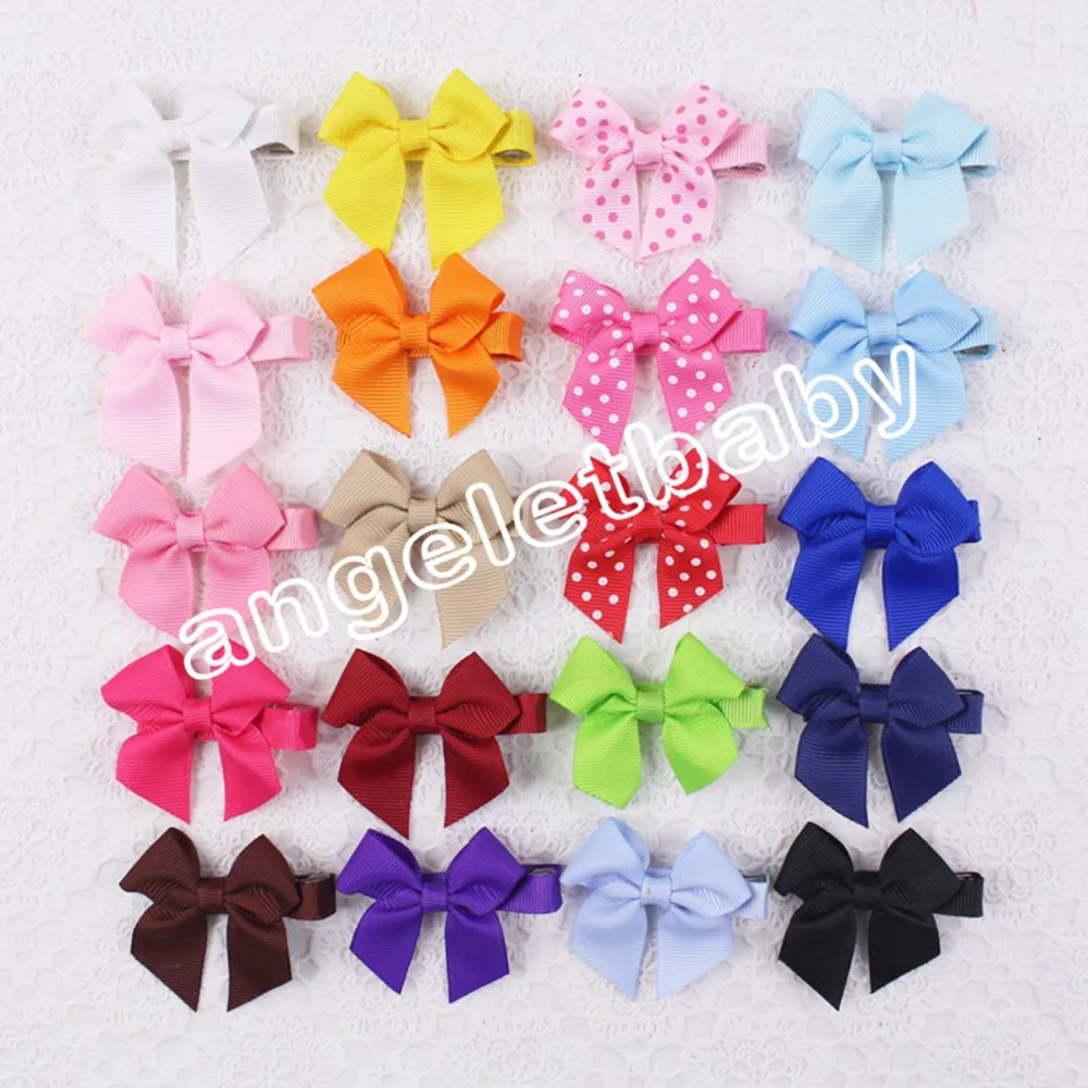 Mini bow Boutique 12pcs 2 " mini hair bows clips polka dot grosgrain