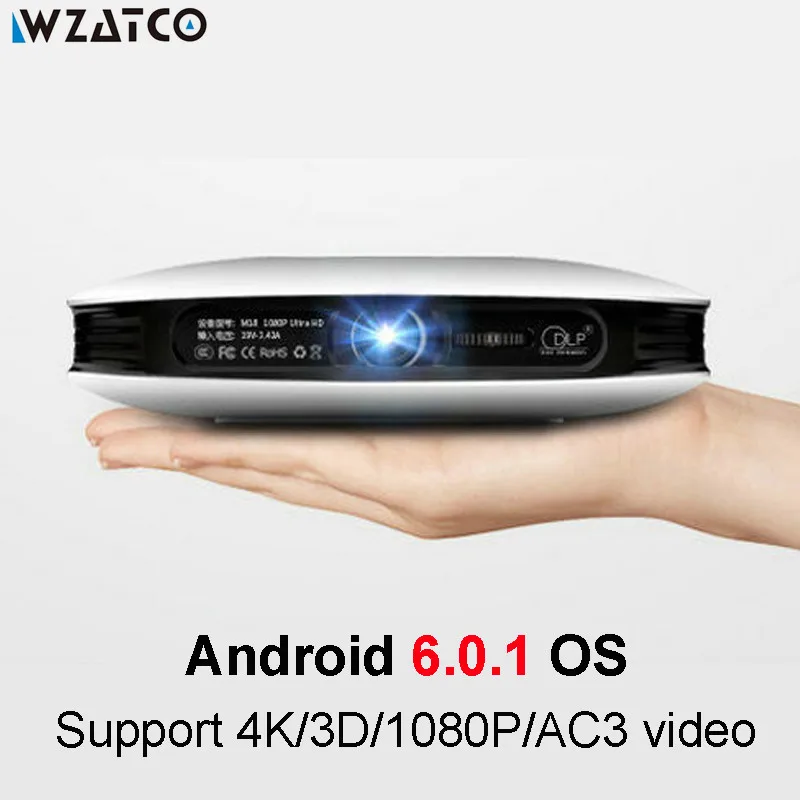 WZATCO Full HD 1080P 4K светодиодный активный мини DLP 3D проектор Android Smart WIFI 12000 мАч