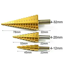 3 шт 4-12/20/32 мм Шаг сверло Set Metric Спираль Флейта HSS Сталь конус сверло указан Титан покрытием Металл сверло