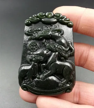 

Hetian stone Pendant Wholesale natural green Three sheep Kai Tai Pendant necklace