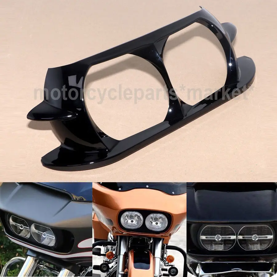 Black Motorcycle Dual Headlight ABS Fairing Trim Bezel Scowl Cover For