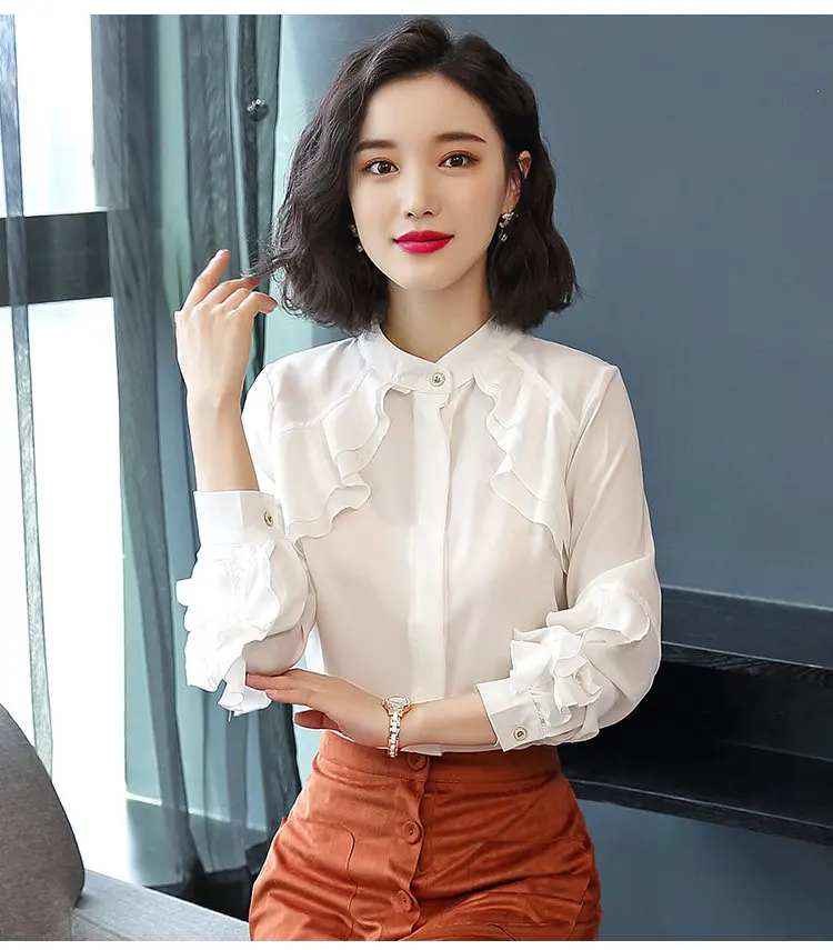 2019 New Elegant Autumn Tops Women Long Sleeve Ruffle Blouse Work Wear Office Shirts Plus Size Chiffon Blusas Mujer Moda (5)