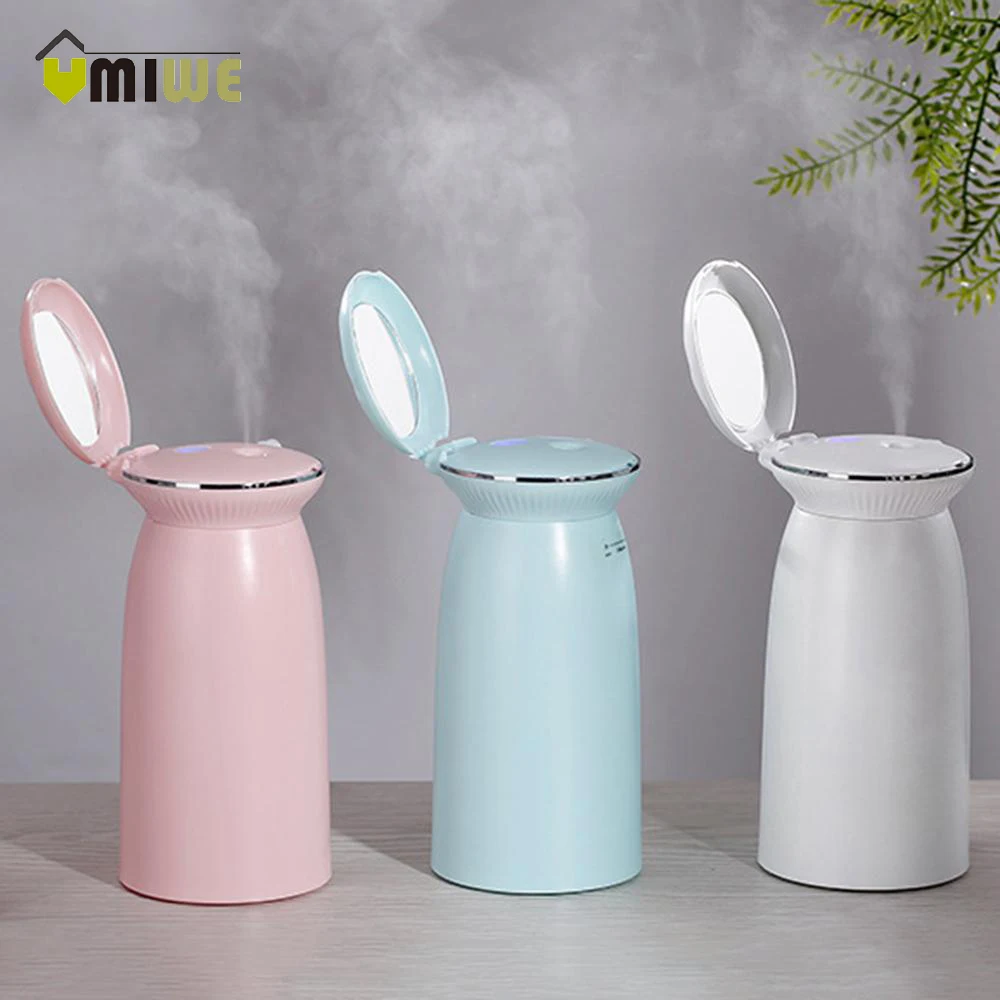 

350ML Ultrasonic Air Humidifier Aroma Essential Oil Diffuser for Home USB Seashell Cup Mist Maker with Makeup Mirror
