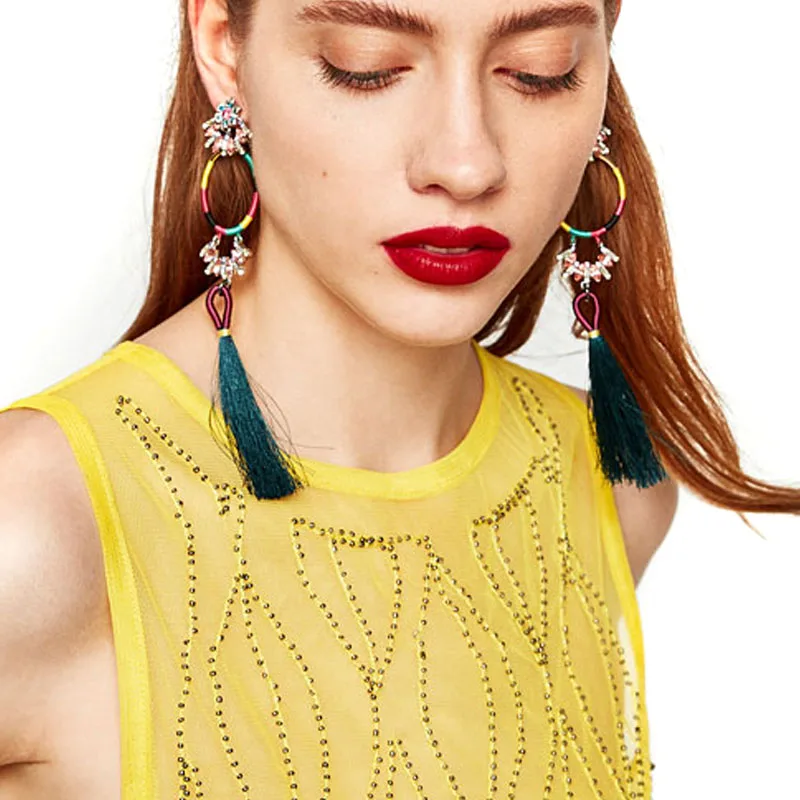 

JUJIA 6 Color New Fashion Statement Tassel Drop Earrings for Women Wedding Bohemian Fringed Hot Sale Dangle Earring