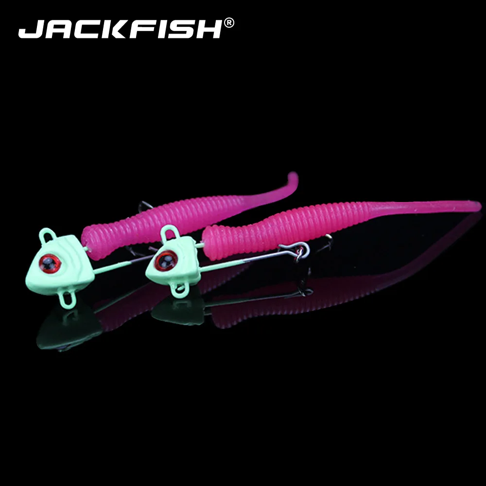 

JACKFISH 2pcs/lot lead Jig Head Soft Lure 5cm/1.4g Mini Luminous Soft bait with hook Swimbaits fishing Tackle Sharp Hook Pesca