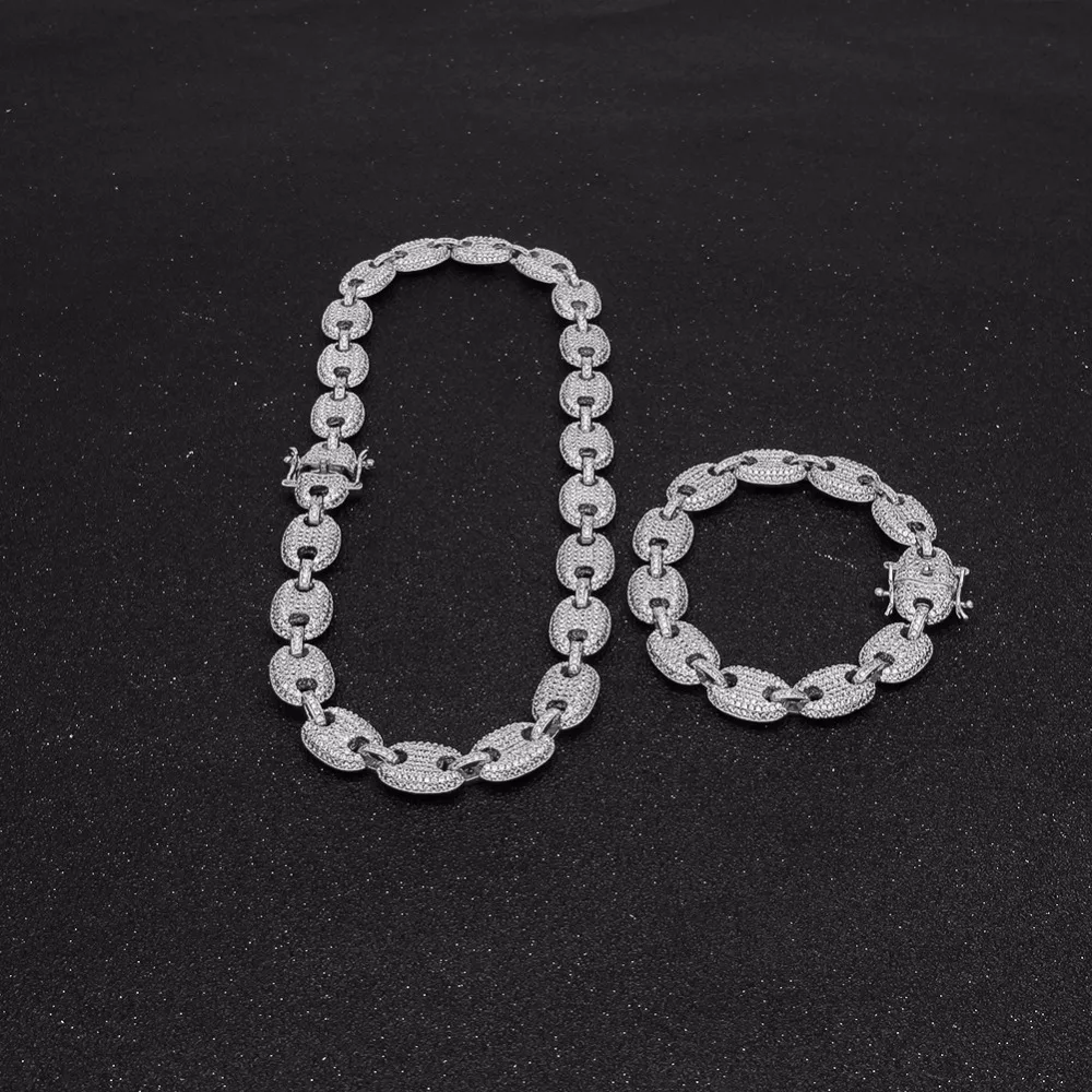 13 мм золото серебро кофе ожерелье с элементами бобовидной формы мужские хип хоп ювелирные изделия Bling Iced Out циркон горный хрусталь кубинская Кнопка Свинья Нос цепи