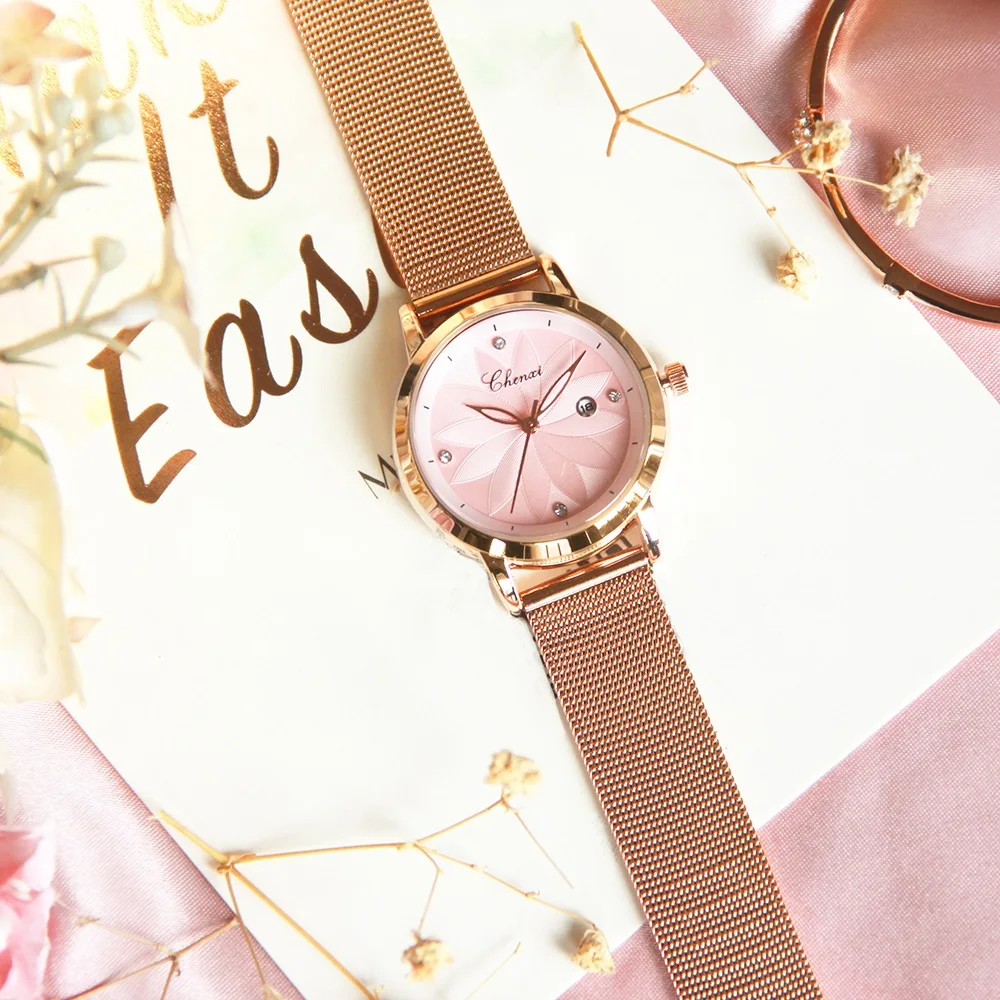 Skup Elegancki różowy różowe złoto kobiet zegarki CHENXI Casual zegarek dla kobiet wodoodporny minimalizm Sukienka Rhinestone kobieta zegar