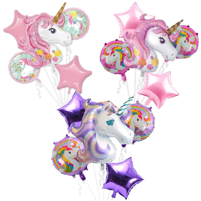 

5pcs 18 Inch Unicorn Balloons Happy Birthday Party Decoration Kids Baby Shower Girls Unicorn Party Supplies Animals Foil Ballons