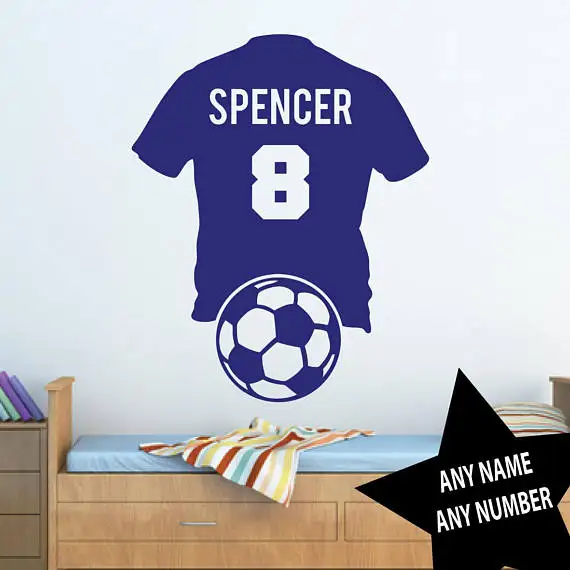 

Football Shirt Personalised Name Number- Vinyl Wall Sticker Home Decoration For Kids Boys Room Removable Art Murals Gift YY701