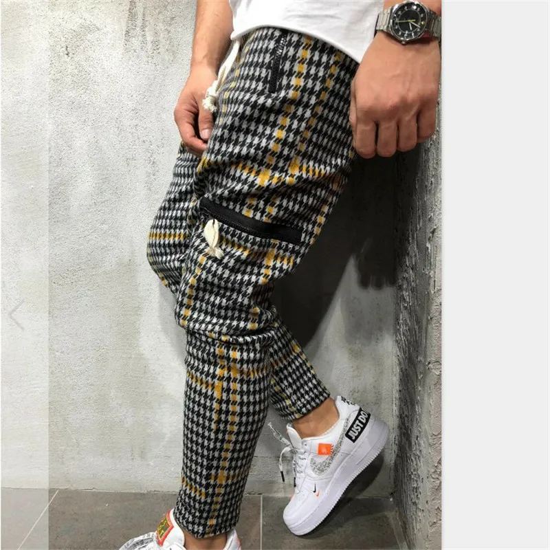 Runnig pants Men Fashion Slim Pants Comfortable Stretch Striped Plaid Pants gym jogging trousers Autumn Men sweatpants