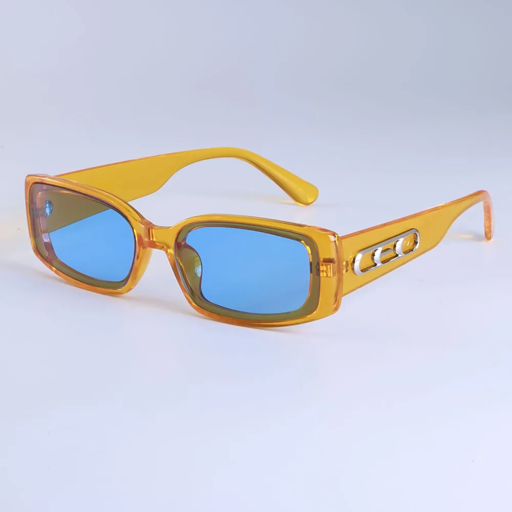 INS Ретро прямоугольные солнцезащитные очки Для мужчин Для женщин Мода маленькая рамка UV400 Винтаж очки 49027 - Цвет линз: Yellow Blue