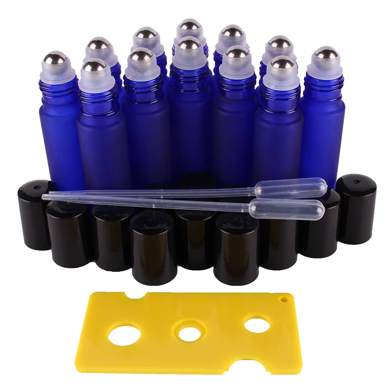 

12pcs 10ml Cobalt Blue Essential oil Frosted Glass Roll on Bottles with Stainless Steel Roller Ball for perfume aromatherapy